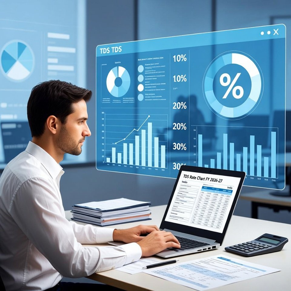 TDS Rate Chart for FY 2026–27 (Complete Guide)TDS Rate Chart FY 2026–27 | Latest TDS Rates & Threshold Limits ExplainedTDS Rate Chart for FY 2026–27 (Complete Guide)