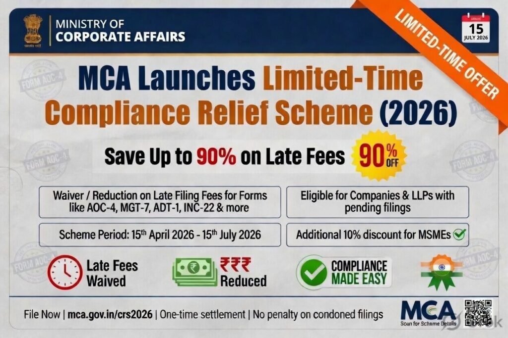 MCA Launches Limited-Time Compliance Relief Scheme (2026) – Save Up to 90% on Late Fees