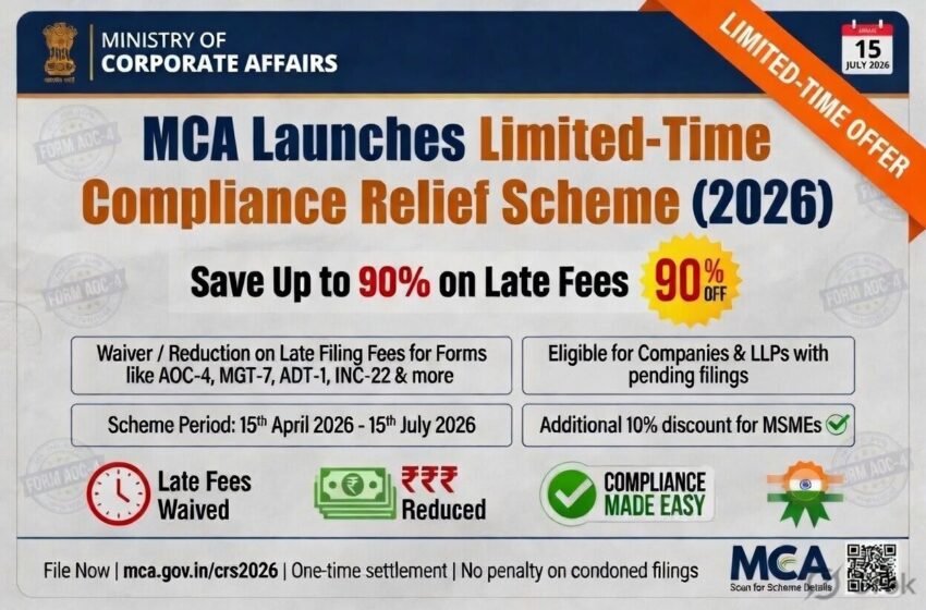 MCA Launches Limited-Time Compliance Relief Scheme (2026) – Save Up to 90% on Late Fees